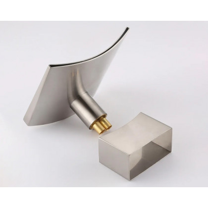 HMR Grop Series Waterfall Widespread Bathroom Sink Faucet Double Handle - Brushed Nickel