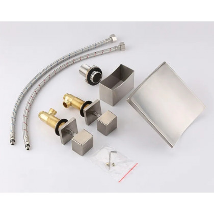 HMR Grop Series Waterfall Widespread Bathroom Sink Faucet Double Handle - Brushed Nickel