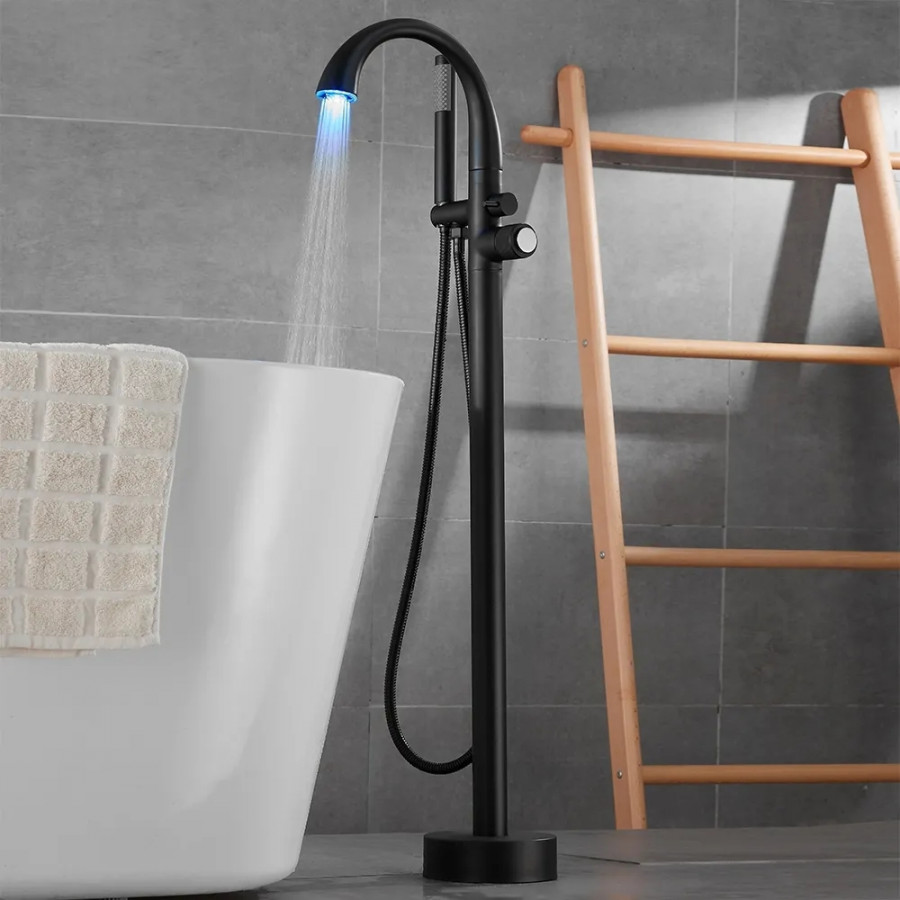 HMR - LED Freestanding Tub Faucet with High-Arc Filler Spout in Brass