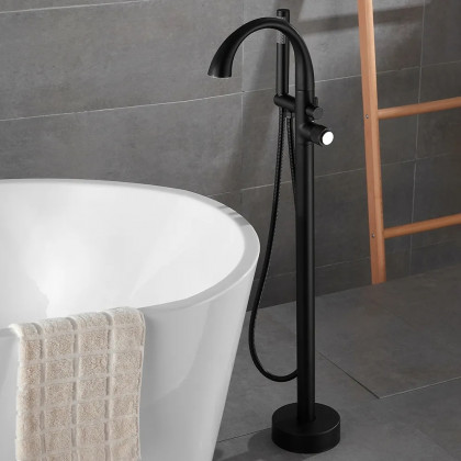 HMR - LED Freestanding Tub Faucet with High-Arc Filler Spout in Brass