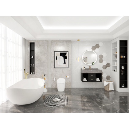 HMR - Modern Smart One-Piece Toilet and Bidet Foot Induction and Automatic Flushing in White