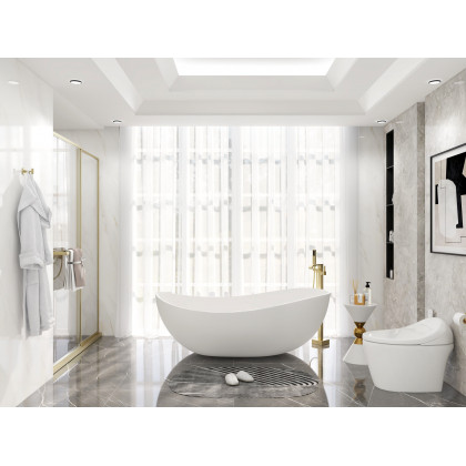 HMR - Modern Smart One-Piece Toilet and Bidet Foot Induction and Automatic Flushing in White