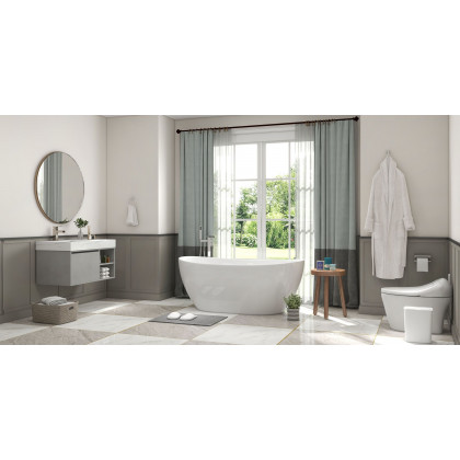 HMR - Modern Smart One-Piece Toilet and Bidet Foot Induction and Automatic Flushing in White