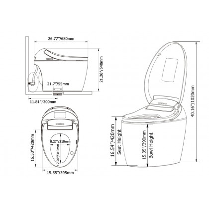 HMR - Modern Smart One-Piece Toilet and Bidet Foot Induction and Automatic Flushing in White