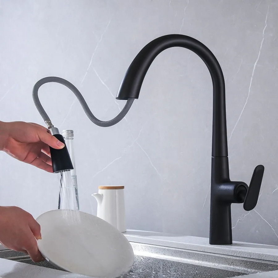 HMR - Dual Function Pull-Out Kitchen Faucet Single Hole Single Handle in Black