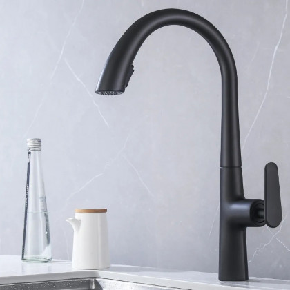 HMR - Dual Function Pull-Out Kitchen Faucet Single Hole Single Handle in Black