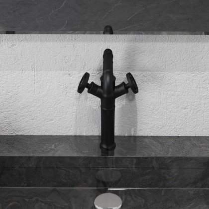 HMR - Industrial Style Bathroom Vessel Sink Faucet with 2-Handle Solid Brass in Matte Black