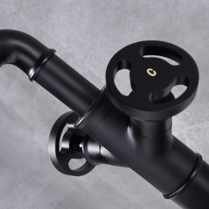 HMR - Industrial Style Bathroom Vessel Sink Faucet with 2-Handle Solid Brass in Matte Black