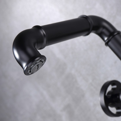 HMR - Industrial Style Bathroom Vessel Sink Faucet with 2-Handle Solid Brass in Matte Black
