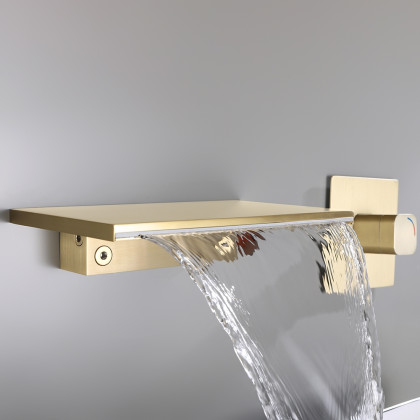 HMR Waterfall Wall Mount Bathroom Sink Faucet Single Knob - Brushed Gold
