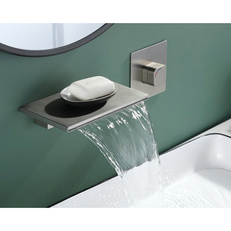 HMR Waterfall Wall Mount Bathroom Sink Faucet Single Knob - Brushed Nickel