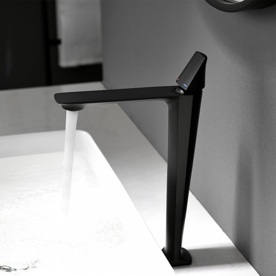 HMR - Single Handle Solid Brass One-Hole Bathroom Vessel Sink Faucet in Matte Black in Black