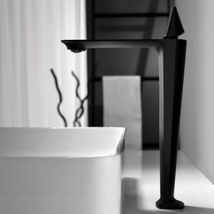 HMR - Single Handle Solid Brass One-Hole Bathroom Vessel Sink Faucet in Matte Black in Black
