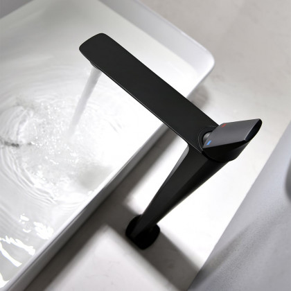 HMR - Single Handle Solid Brass One-Hole Bathroom Vessel Sink Faucet in Matte Black in Black