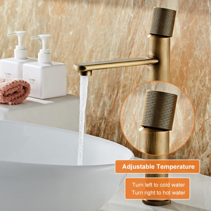 HMR - Single Hole Sink Faucet with Single Knob in Brass