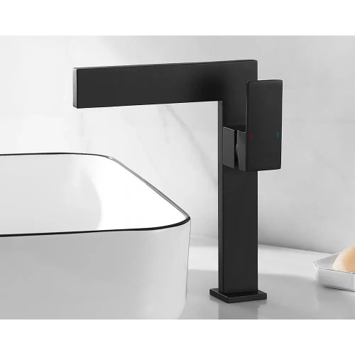 HMR Ultra-Thin Single Handle Waterfall Bathroom Sink Faucet Solid Brass 1-Hole - Matte Black