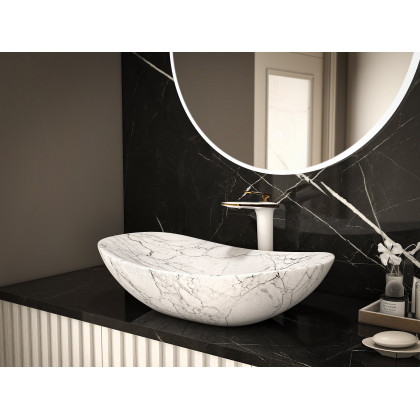HMR - Single Handle Brass Vessel Bathroom Sink Faucet in White and Gold