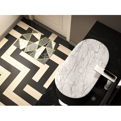 HMR - Single Handle Brass Vessel Bathroom Sink Faucet in White and Gold