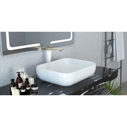 HMR - Single Handle Brass Vessel Bathroom Sink Faucet in White and Gold