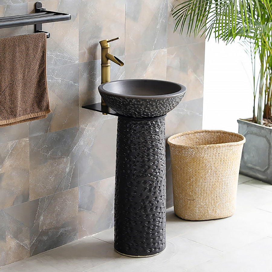 HMR - Pedestal Sink Gaolin Wash Sink in Black