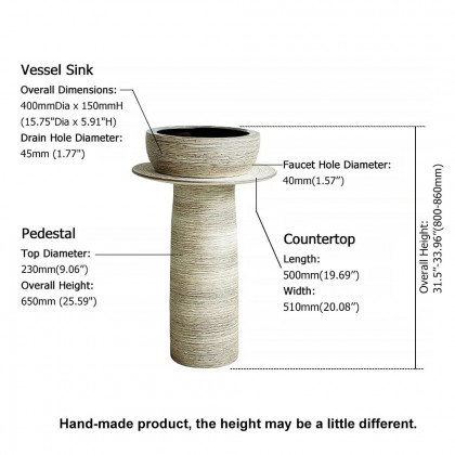 HMR - Pedestal Sink Wash Sink Outdoor and Indoor in Kaolin Clay