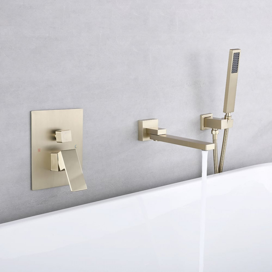 HMR - Wall Mounted Swirling Faucet with Hand Shower in Brushed Gold
