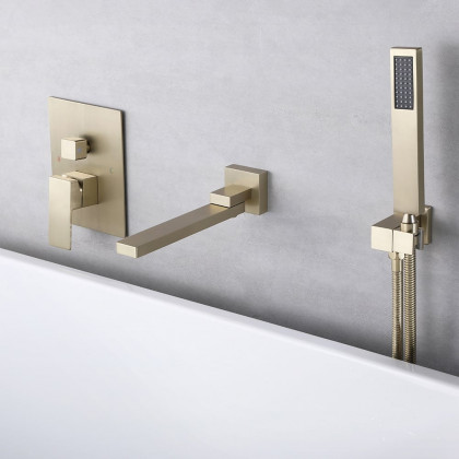 HMR - Wall Mounted Swirling Faucet with Hand Shower in Brushed Gold