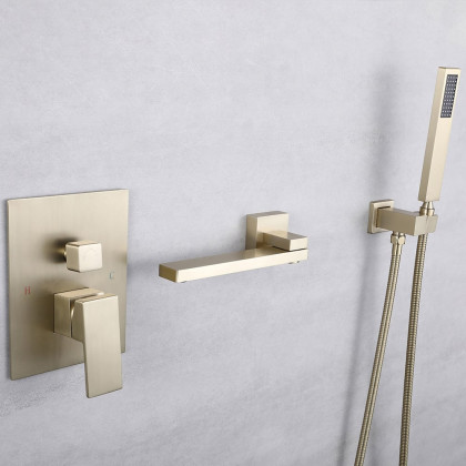 HMR - Wall Mounted Swirling Faucet with Hand Shower in Brushed Gold