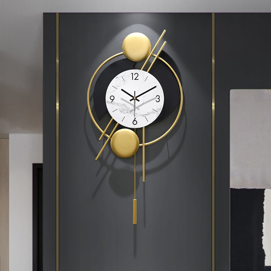 HMR - Distinctive Metal Wall Clock with Pendulum in Gold