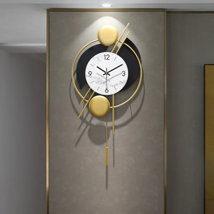 HMR - Distinctive Metal Wall Clock with Pendulum in Gold