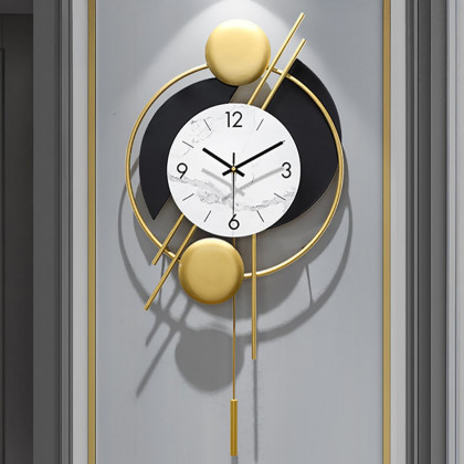 HMR - Distinctive Metal Wall Clock with Pendulum in Gold