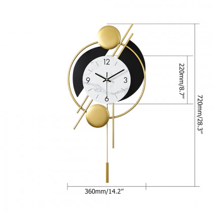 HMR - Distinctive Metal Wall Clock with Pendulum in Gold