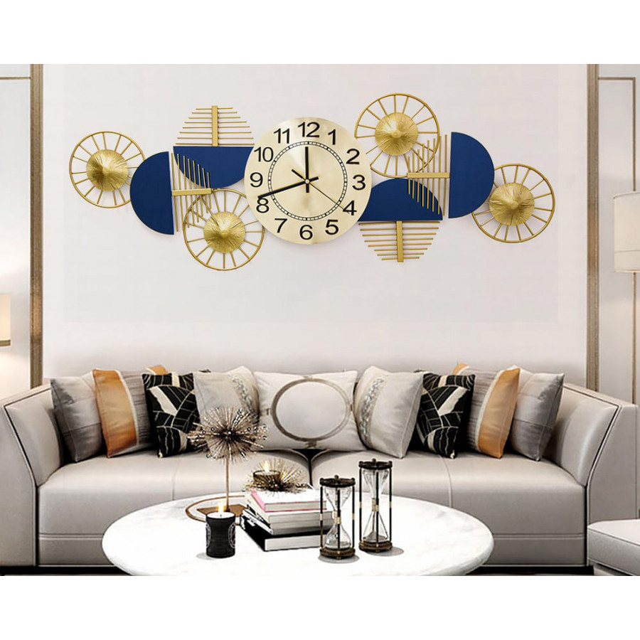 HMR Luxury Wall Clock Decor - Blue/Gold, Style C