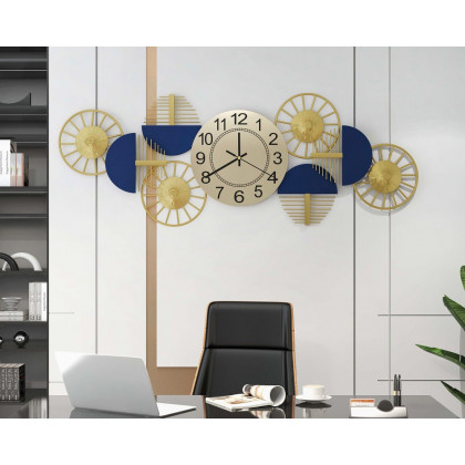 HMR Luxury Wall Clock Decor - Blue/Gold, Style C