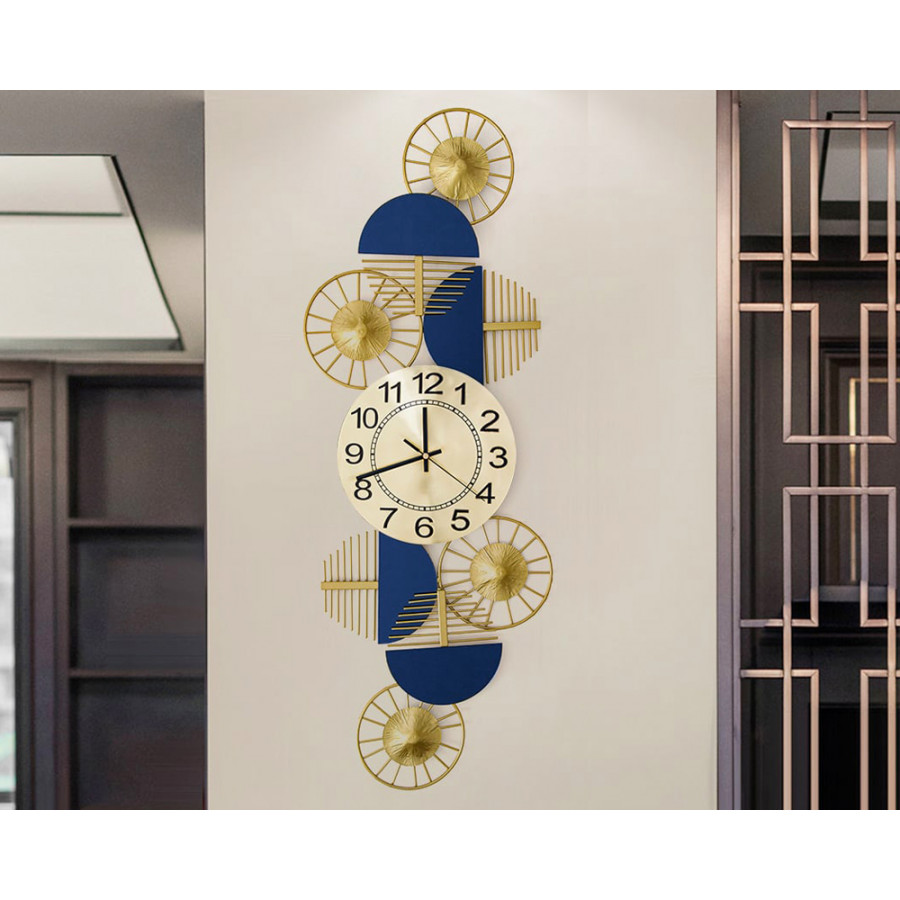 HMR Luxury Wall Clock Decor - Blue/Gold, Style D