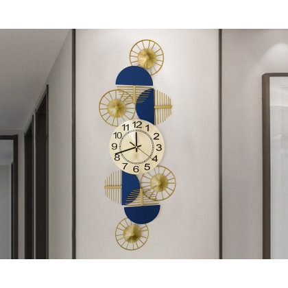 HMR Luxury Wall Clock Decor - Blue/Gold, Style D
