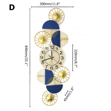 HMR Luxury Wall Clock Decor - Blue/Gold, Style D