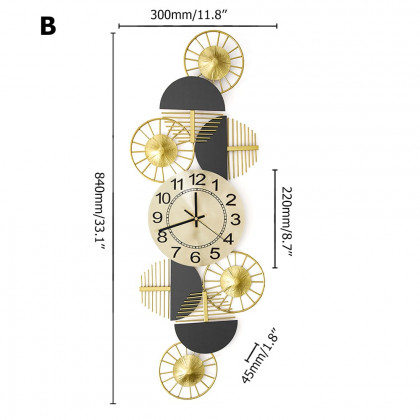 HMR Luxury Wall Clock Decor - Black/Gold, Style B