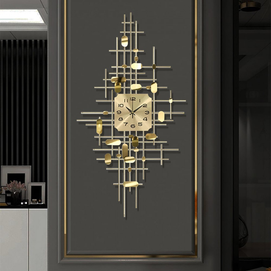 HMR - 3D Gold Metal Oversized Wall Clock in Vertical