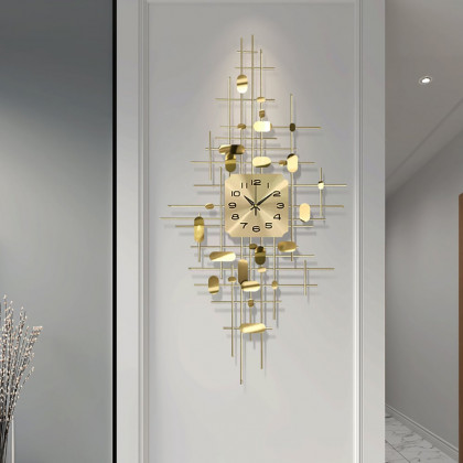 HMR - 3D Gold Metal Oversized Wall Clock in Vertical