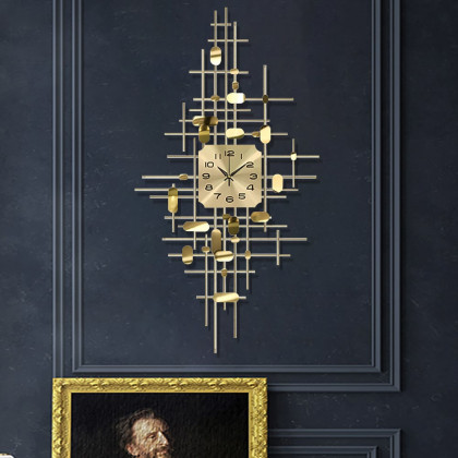 HMR - 3D Gold Metal Oversized Wall Clock in Vertical