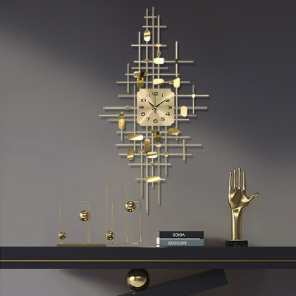 HMR - 3D Gold Metal Oversized Wall Clock in Vertical