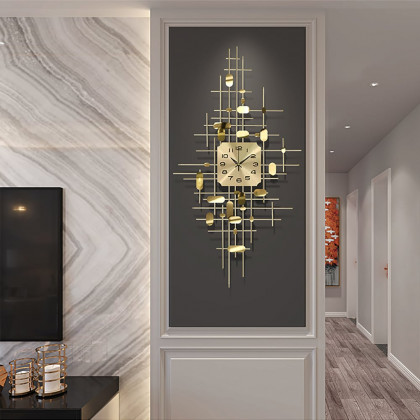 HMR - 3D Gold Metal Oversized Wall Clock in Vertical
