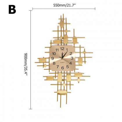 HMR - 3D Gold Metal Oversized Wall Clock in Vertical
