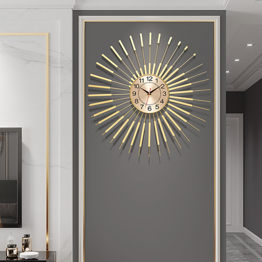 HMR - Oversized 24"L Wall Clock with Helical Shape Metal Frame in Gold