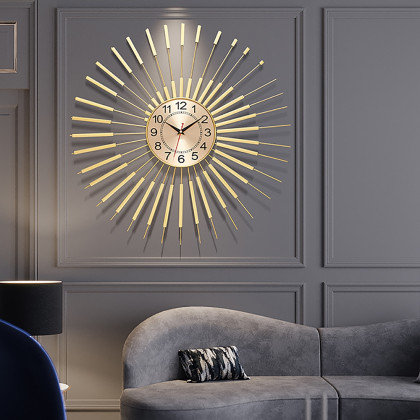 HMR - Oversized 24"L Wall Clock with Helical Shape Metal Frame in Gold