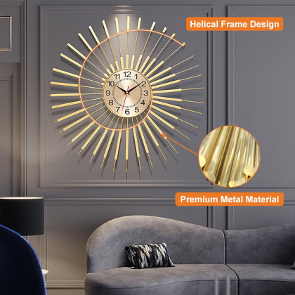 HMR - Oversized 24"L Wall Clock with Helical Shape Metal Frame in Gold