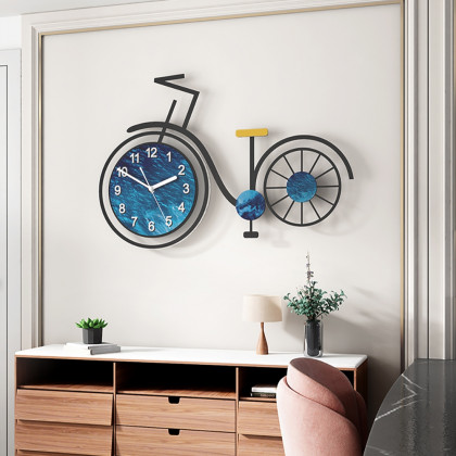 HMR - 3D Acrylic Silent Large Bicycle Wall Clock in Black/Blue