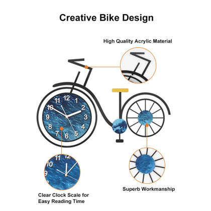 HMR - 3D Acrylic Silent Large Bicycle Wall Clock in Black/Blue
