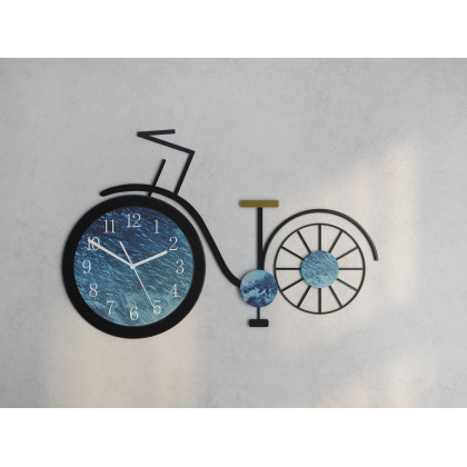 HMR - 3D Acrylic Silent Large Bicycle Wall Clock in Black/Blue